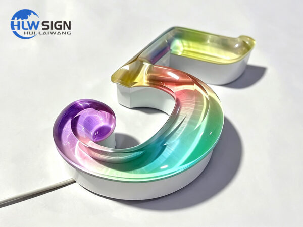 Transparent jelly-like texture with UV color-printed glowing letters