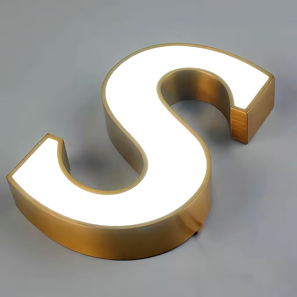 Modern metal letter signage with illuminated letters for stores and business spaces