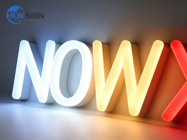 Half-Round Neon Letters with stainless steel trim for outdoor use