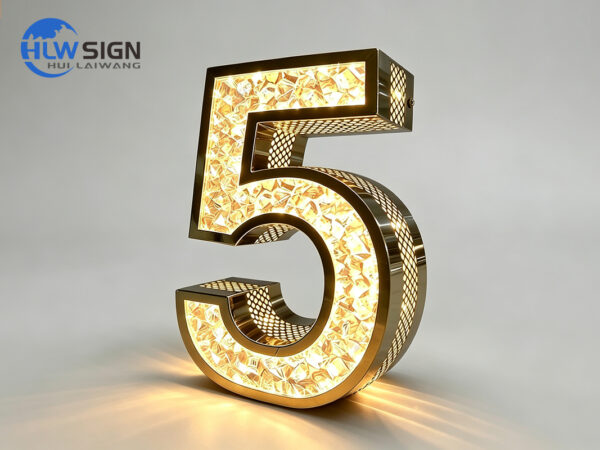 Gold color side punched holes diamond led letter sign