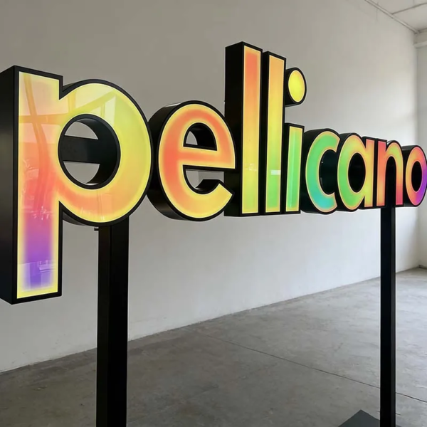 LED logo display with letters with LED lights creating a modern brand atmosphere