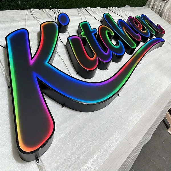Modern LED logo sign featuring bright letters with LED lights for businesses