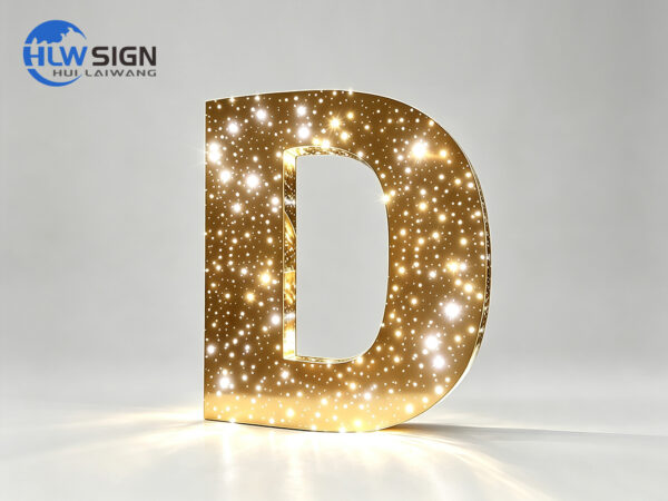 Gold mirror finish starlight led channel letter perforated sign