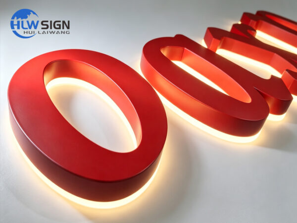 Red baked paint finish led halo lit sign
