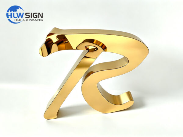 Non-illuminated gold electroplated metal letter sign