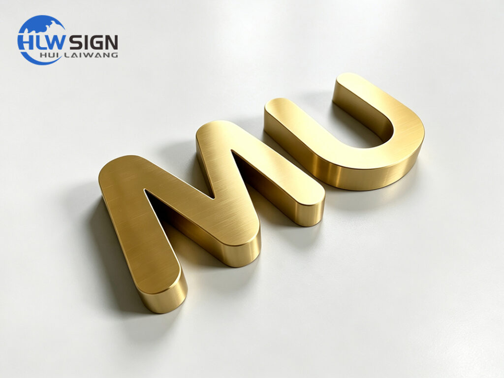 Gold brushed finish non-illuminated metal sign metal letters