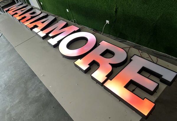 Stainless steel trim led multi color changing rgb sign