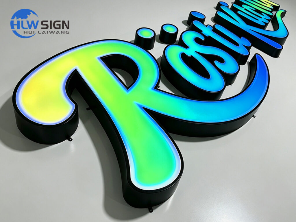 RGB LED letter detail with multi-color lighting