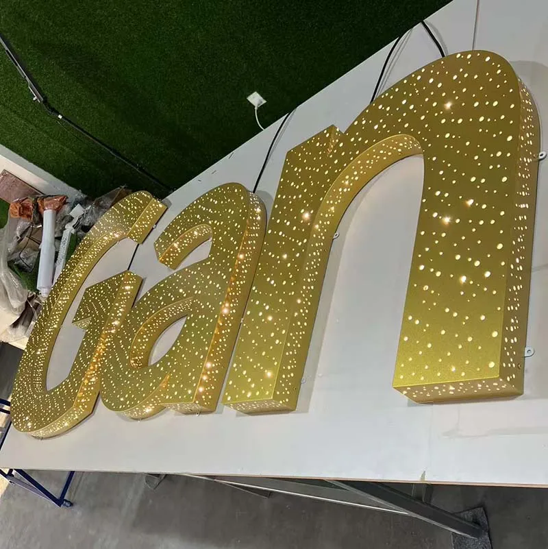 Gold color perforated sign starry night letters