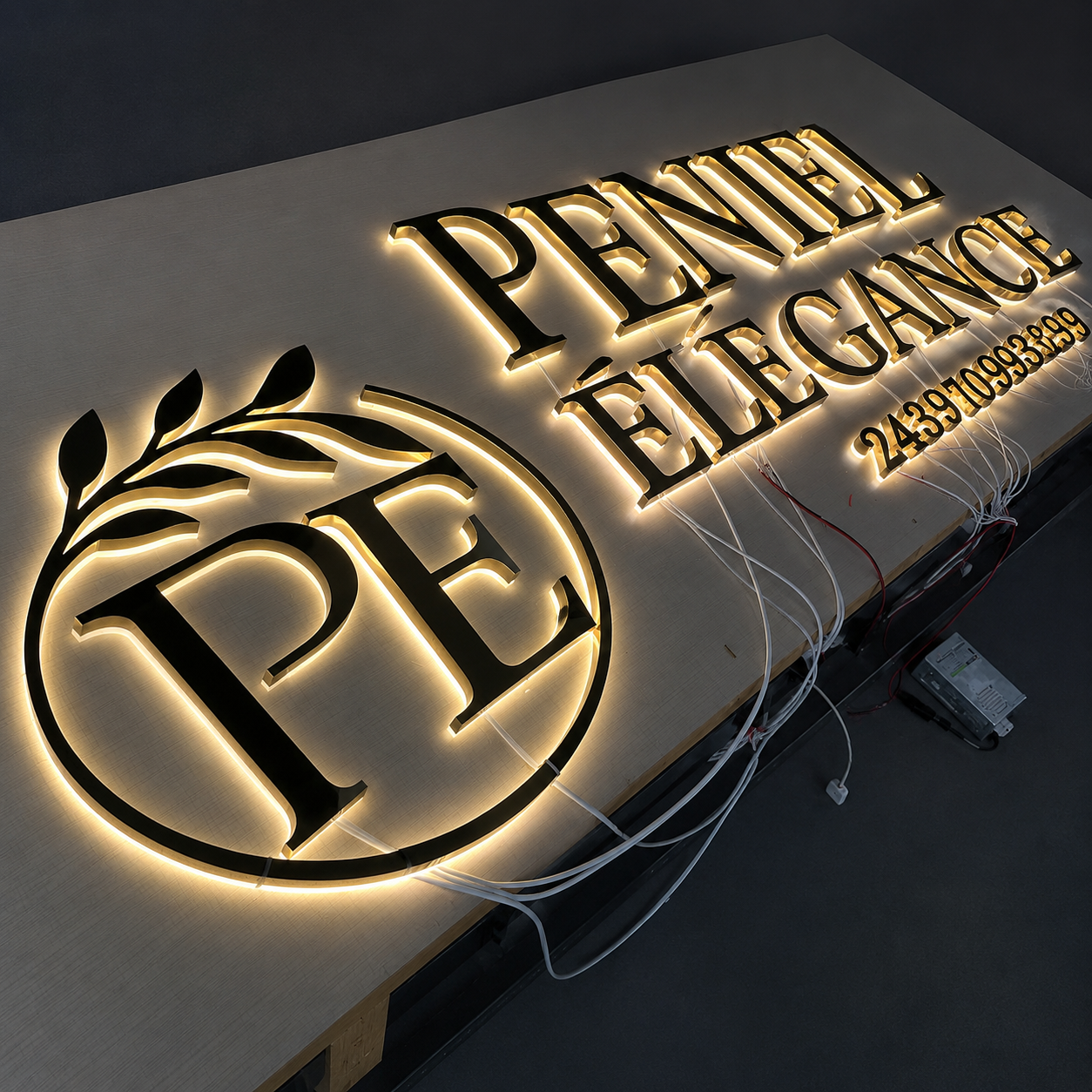 Stainless steel mirror finish gold backlit letters gold halo lit letters backlit logo wall sign