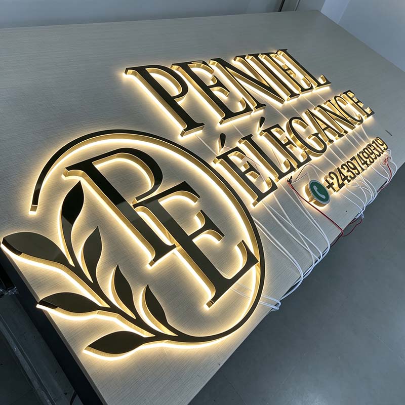Stainless steel mirror finish led metal signs for office branding
