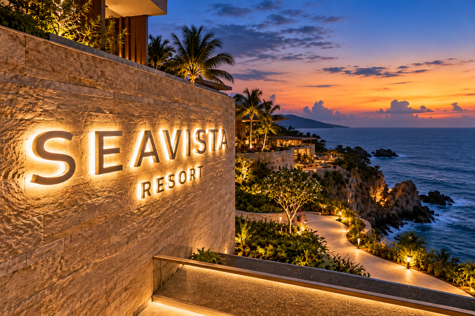 316 stainless steel illuminated hotel sign installed near coastal environment