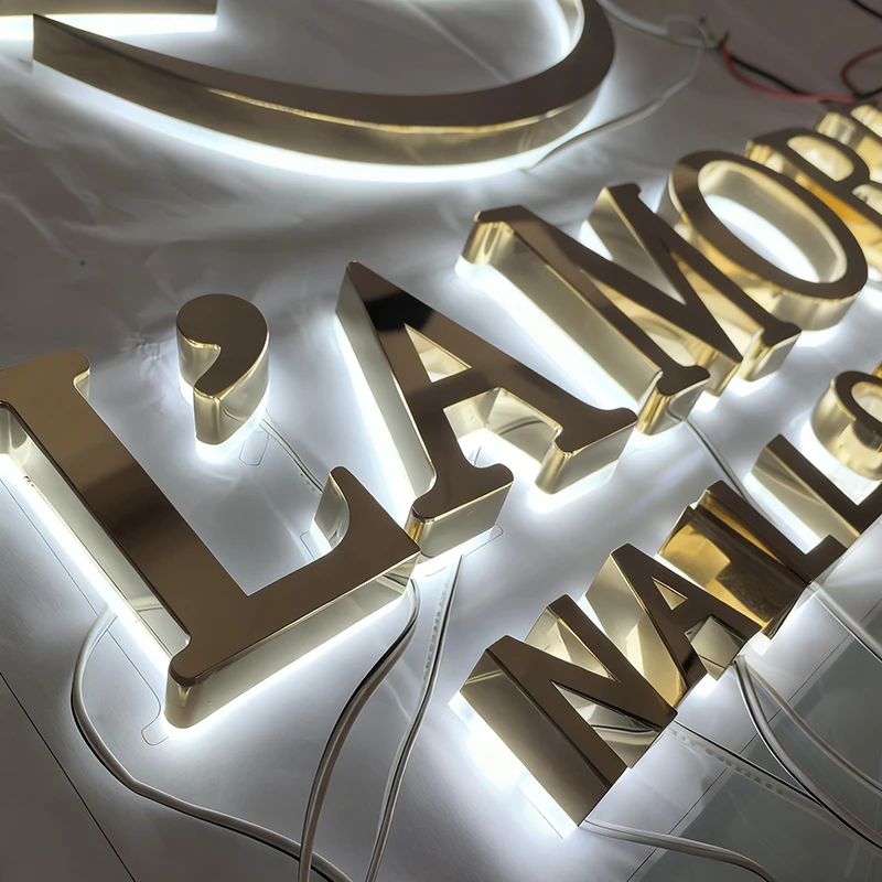 Electroplated mirror finish stainless steel led backlit letters