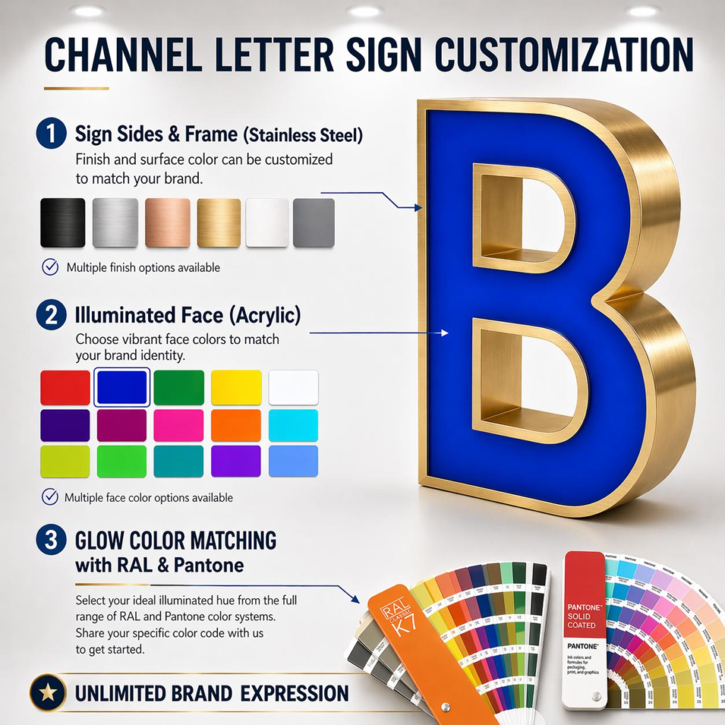 the materials and structure of front lit led channel letters