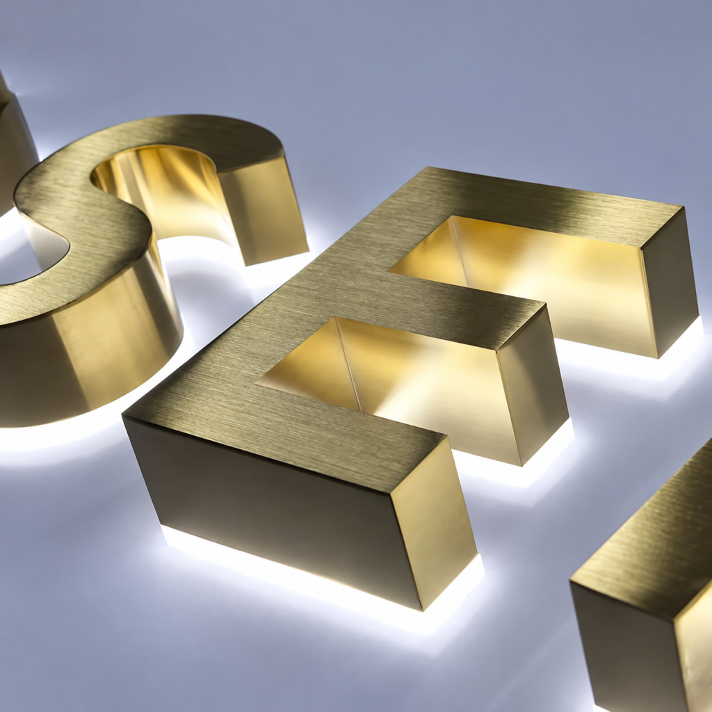 304 stainless steel gold color brushed finish led  backlit letters