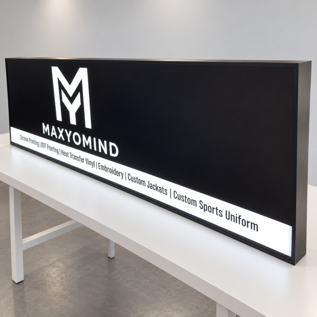Light box with stainless steel frame and replaceable acrylic panel, durable for outdoor use.