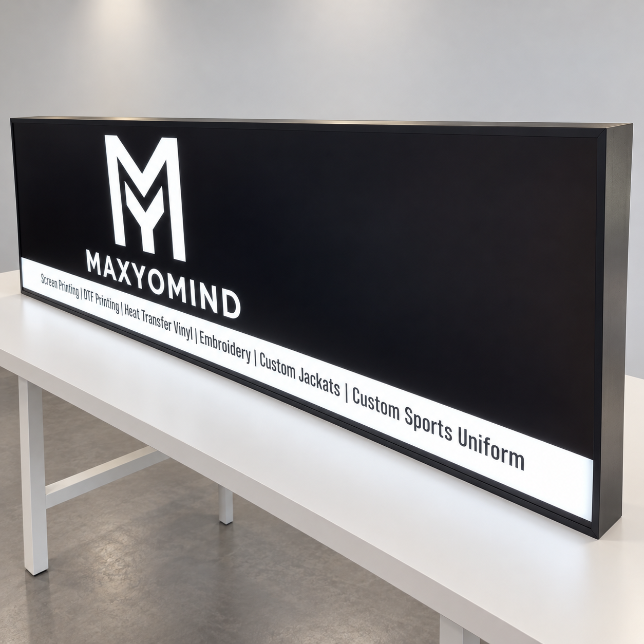 Light box with stainless steel frame and replaceable acrylic panel, durable for outdoor use.